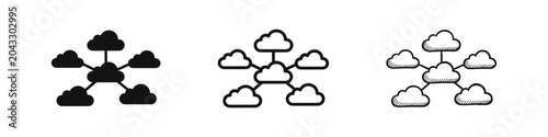 Quadro su tela Cloud Computing and Network Storage Icons in Solid Outline and Sketch Styles