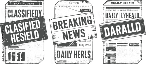 Quadro su tela Three vintage newspaper headlines classified breaking news and daily herald with