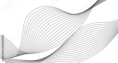 Minimalist abstract wave lines on white background, elegant black flowing curves for modern graphic design, sophisticated linear pattern for corporate branding and digital wallpaper