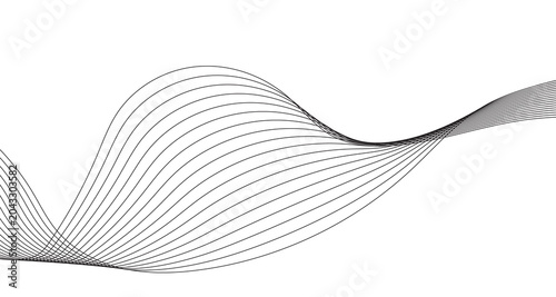 Minimalist abstract black wave lines on white background. Elegant flowing curved line art pattern. Modern geometric wavy ribbon design for corporate branding and digital wallpaper.
