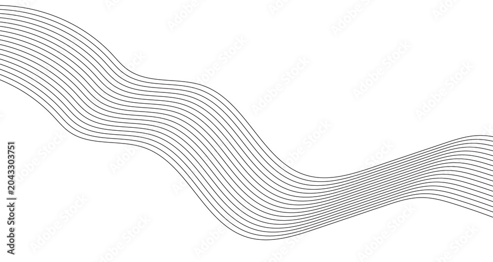 Fototapeta premium Minimalist grey wavy lines on white background. Abstract flowing curved stripes pattern. Modern geometric line art illustration for corporate branding and digital wallpaper design.