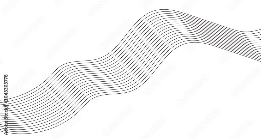 Fototapeta premium Minimalist grey wave line art on white background, abstract flowing curved lines pattern, elegant geometric ribbon design for corporate branding and modern presentation slides