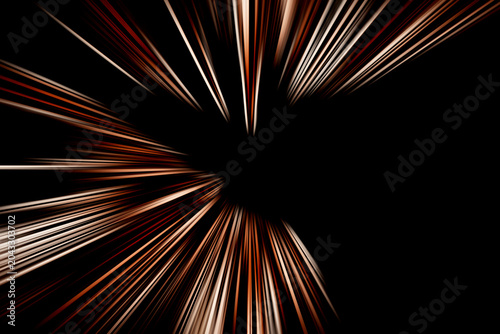 Abstract radial zoom blur in white, red, brown and dark tones, creating dynamic glowing streaks of light radiating outward with strong motion and depth.