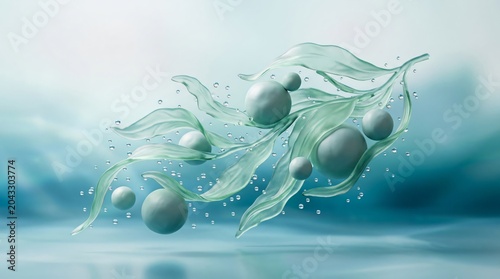 beautiful green transparent jellyfish swimming in ocean water
