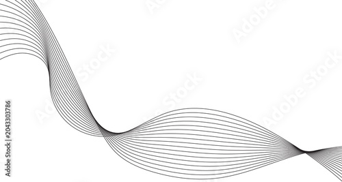 Minimalist black wave lines on white background, abstract flowing ribbon curves, elegant geometric linear pattern for corporate branding, modern digital graphic element for web design