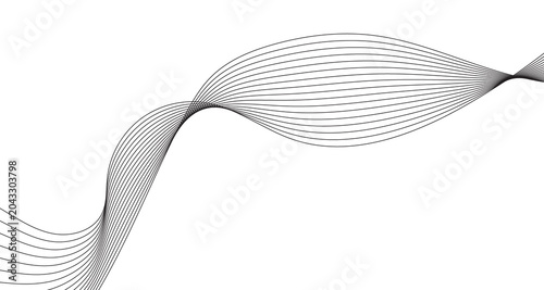 Minimalist black wave lines on white background, abstract flowing ribbon graphic, elegant curved line pattern for corporate design, smooth motion vector illustration