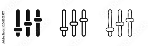 Foto Adjustment sliders or equalizer icon set in solid, outline, and sketch styles fo