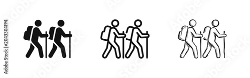 Photography People hiking trekking outdoor adventure icon set