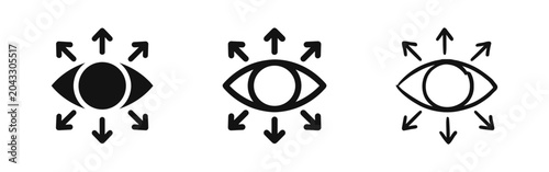 Φωτογραφία Visual Surveillance and Security Vision Icon Set with Eye and Outward Arrows