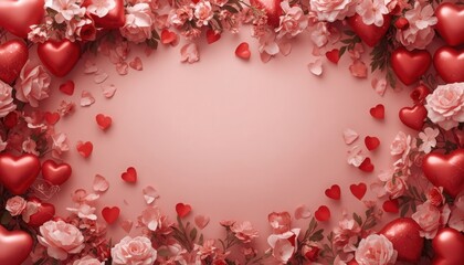Beautiful Mother’s Day Floral Background with Red Hearts and Roses

