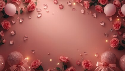 Elegant Pink Floral Mother’s Day Background with Roses and Soft Romantic Lights

