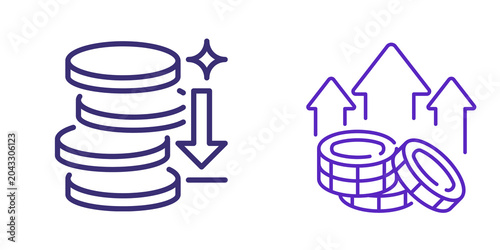 Foto Stack of coins converting to home investment icon isolated on transparent backgr