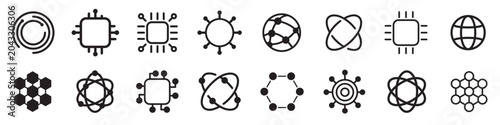Foto Abstract Tech Logo Concepts - Minimalist Science, AI, and Blockchain Line Icons