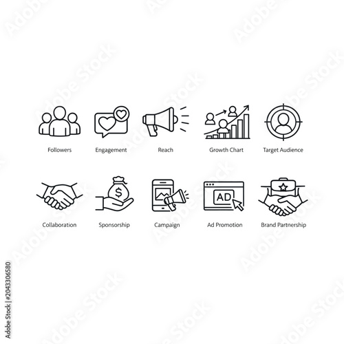 Digital Marketing Business Growth and Advertising Line Icons
