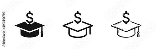 Tableau sur toile Graduation cap with dollar sign icon set