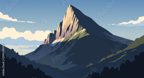 Schilderij op canvas Sunrise illuminates a majestic mountain peak in this breathtaking vector illustr