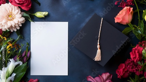 Graduation Card with a cap and gown on the right side and a writing space area on the left side for a congratulatory message