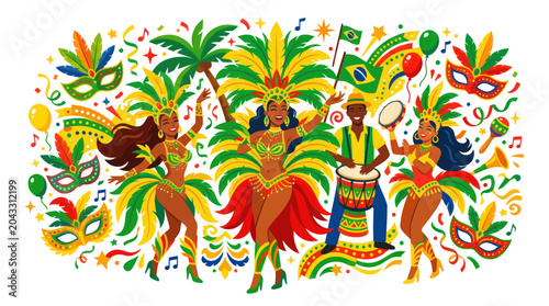 Foto Carnival Dancers and Musicians, Brazilian Samba Festival Celebration