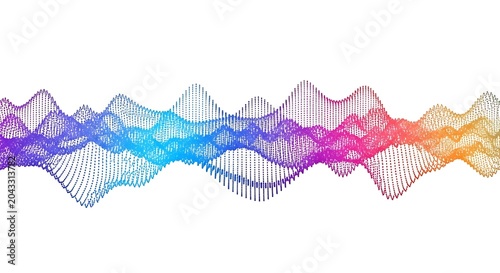 A digital visualization of sound waves displaying a colorful gradient on a clean white background