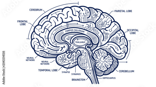 Foto Abstract Brain Anatomy with Circuits and Neural Network Connections