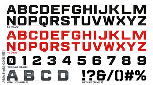 Alphabet Letters, Numbers, and Symbols, Black, Red, Metallic