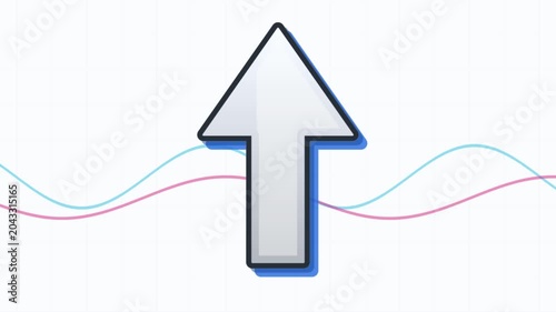 Seamlessly looping animation of an upward pointing arrow with wavy lines on a grid background