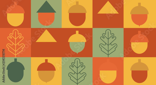 Autumn leaves and acorns pattern design.
