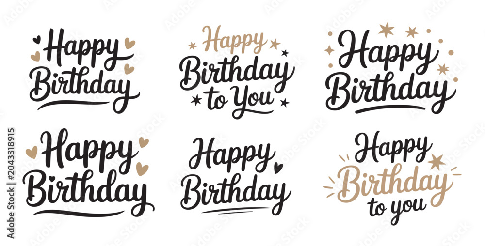 Obraz premium Set of elegant happy birthday lettering typography designs for celebration greeting cards