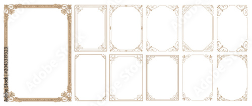 Quadro su tela Collection of decorative vintage border frames with elegant floral and linear pa