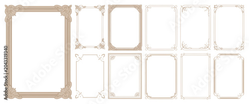 Foto Set of decorative vintage border frames with ornate corners and minimalist line