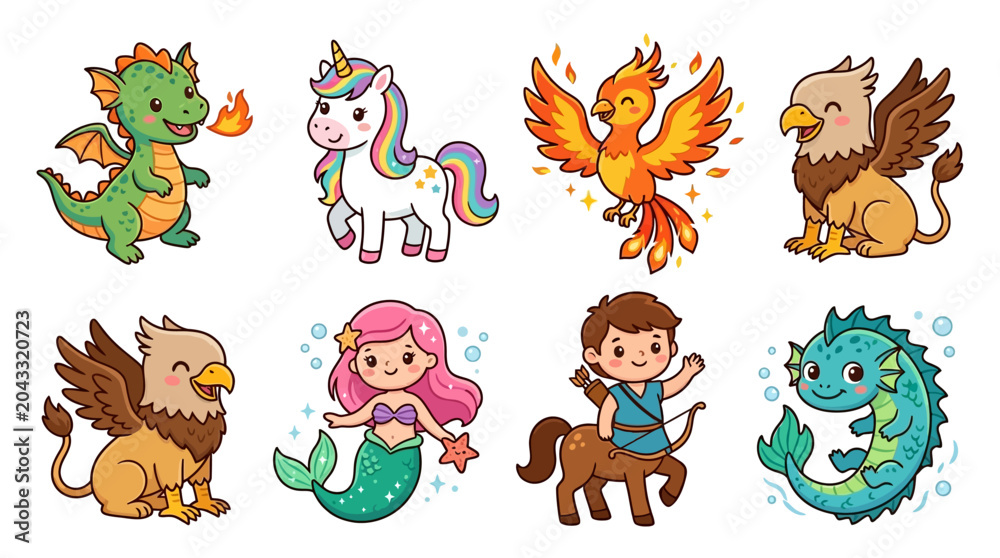Fototapeta premium Magical Creatures Collection Fantasy Beings, Mythological Animals, and Enchanting Characters for Your Creative Projects