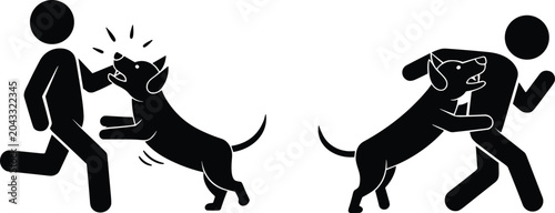 Foto Aggressive dog attack silhouette illustration showing person being bitten and ch