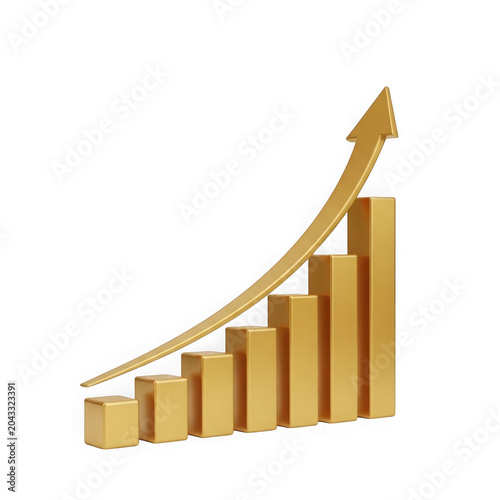 Golden bar graph showing growth and success in business