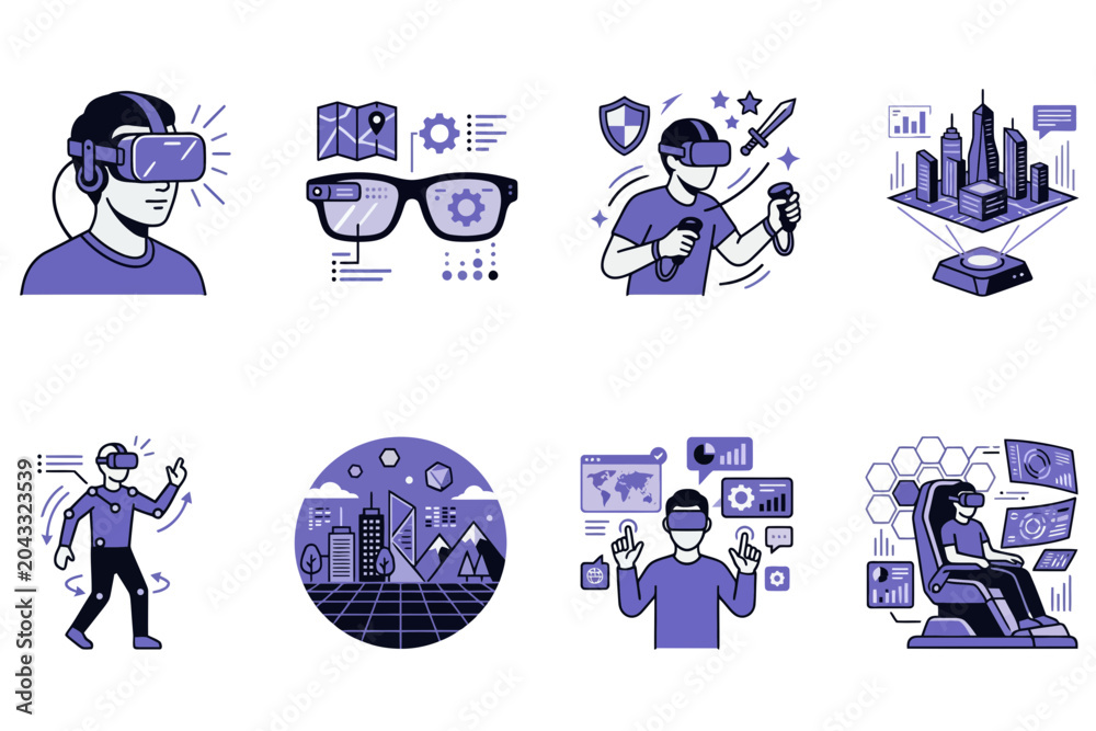 Fototapeta premium Virtual reality concepts and immersive digital environment icons