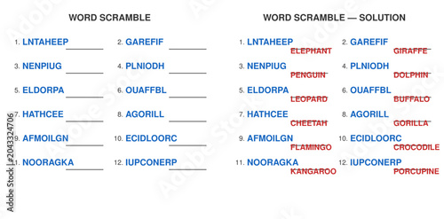Canvas Print Word Scramble Puzzle: Wild Animals