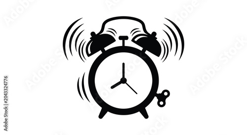 alarm clock silhouette on white background timepiece bell ringing sound