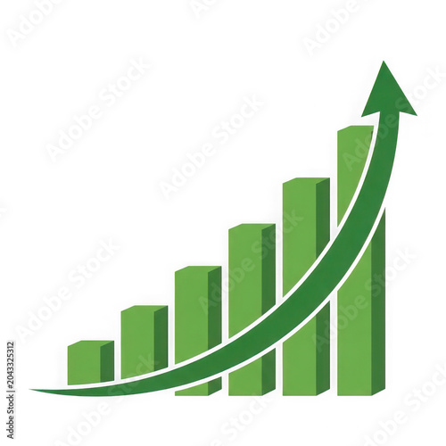 Green upward arrow with bar chart growth illustration
