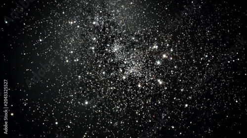 Black and white space background represents vast universe and galaxy night sky. Bright stars and cosmic stardust glow in darkness for science fiction and astronomy concept.