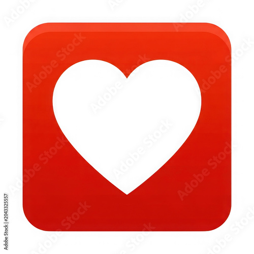 Red heart love icon symbol on square background