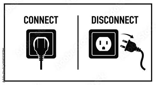 Schilderij op canvas electric plug and socket connect disconnect instructions silhouette black white