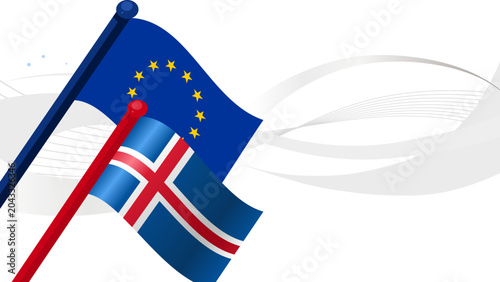 Foto Iceland and European Union flags waving vector illustration