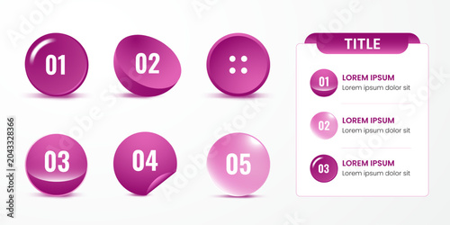 Number Badge Infographic Elements with Step Labels and Information Panel