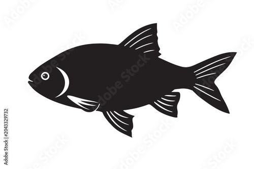 Obraz na płótnie Minimalist fish silhouette vector, black carp or bream icon on white background,