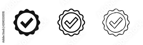 Vászonkép Certified Quality Seal with Checkmark Icon Set in Three Styles