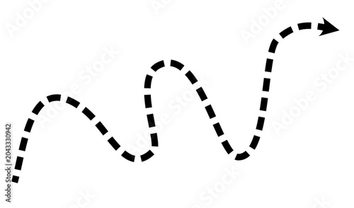 Dotted wave arrow path. Curved navigation direction line. Hand drawn movement indicator