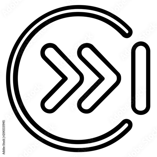 Media player next track and fast forward button vector icon illustration, representing playback control and content navigation for digital audio and video interfaces in a flat design.