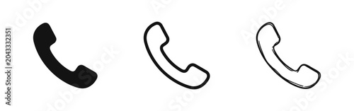 Tableau sur toile Telephone handset icon set in three styles solid line and hand drawn sketch for