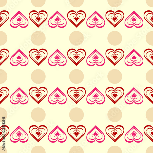 Heart red and polka on yellow seamless pattern