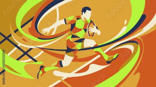 Obraz na płótnie Dynamic abstract illustration of a rugby player in action with vibrant colors