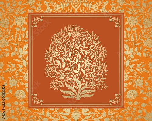 wedding card design, paisley floral pattern , India	